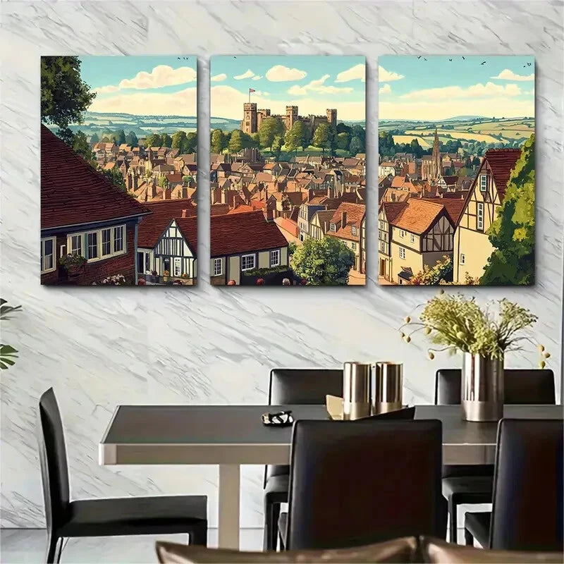 3pcs Ludlow England Travel Shropshire Poster Metal Print Ready to Hang Art