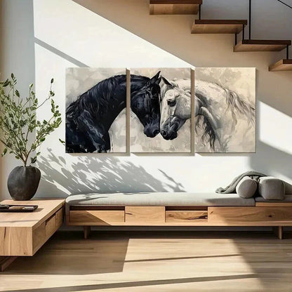 3pcs Abstract Black White Horses Love Wall Art Set Canvas Framed 40x60cm - High Quality Print 100% Australian Made Wall Canvas Ready to Hang