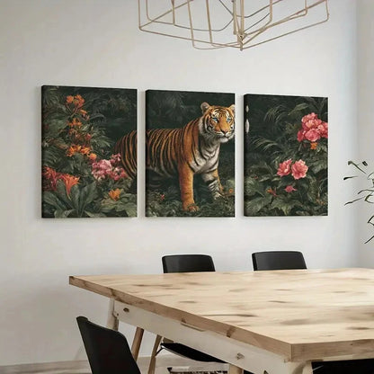 3pcs Tiger in Bloom Canvas  wall Art Set Canvas Framed 40x60cm - High Quality Print 100% Australian Made Wall Canvas Ready to Hang