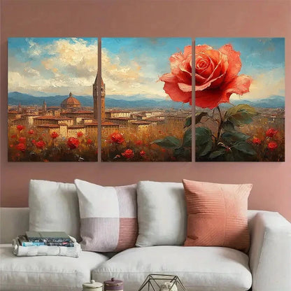 3pcs Florence Rose Italy Cityscape Tuscany Travel Metal Print Ready to Hang Art