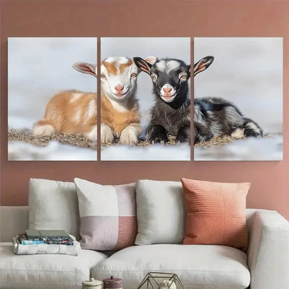 3pcs Two Cute Young Goat Kids Wildlife Farmland Metal Print Ready to Hang Art