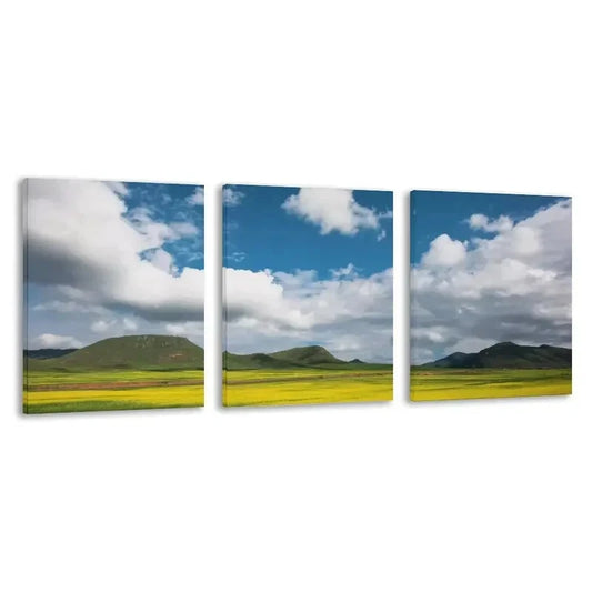 3pcs The Blue Sky and White Clouds Land  Wall Art Set Canvas Framed 60x90cm - High Quality Print 100% Australian Made Wall Canvas Ready to Hang