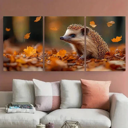 3pcs Autumn European Hedgehog Woodland Wildlife Wall Art Canvas Unframed - High Quality Print 100% Australian Made Wall Canvas
