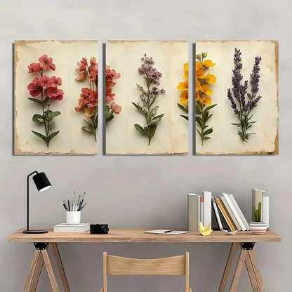 3pcs Rustic Wildflower Botanical Herbarium Design Metal Print Ready to Hang Art