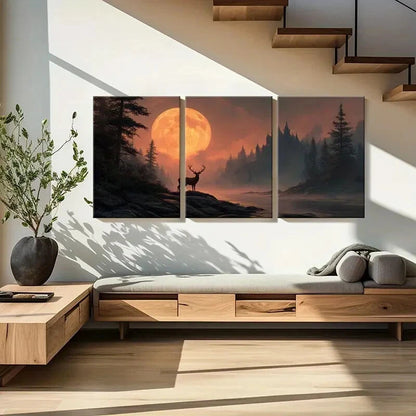 3pcs Mystical Forest Castle Deer Silhouette Metal Print Ready to Hang Art