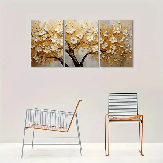 3pcs Golden Blossom Tree Painting Wall Art Set Canvas Framed 40x60cm - High Quality Print 100% Australian Made Wall Canvas Ready to Hang