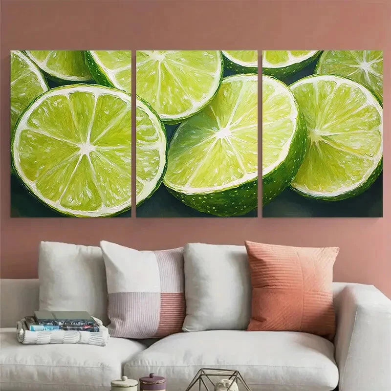 3pcs Lime Slices Fruit Kitchen Design Metal Print Ready to Hang Art