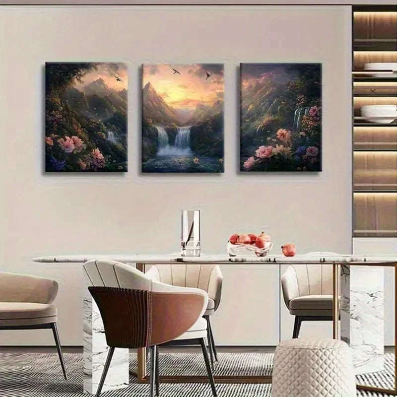 3pcs Waterfall Mountain Scenery Landscape Metal Print Ready to Hang Art