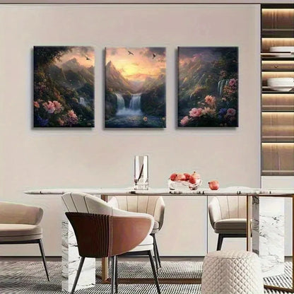 3pcs Waterfall Mountain Scenery Landscape Metal Print Ready to Hang Art