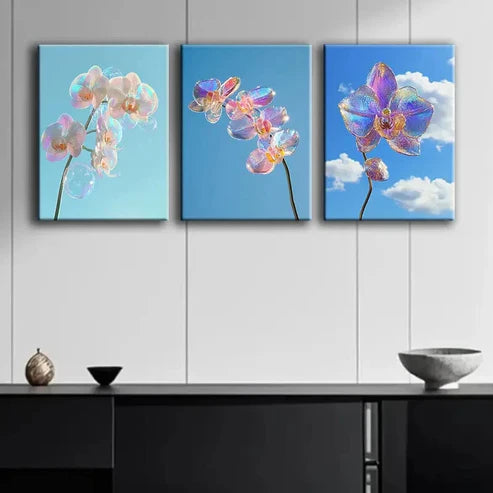3pcs Colorful Orchid Glass Painting Perfect Wall Art Set Canvas Unframed - High Quality Print 100% Australian Made Wall Canvas