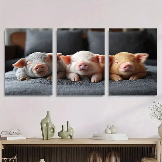 3pcs Animal Pig Sheep Cows Farmhouse Metal Print Ready to Hang Art