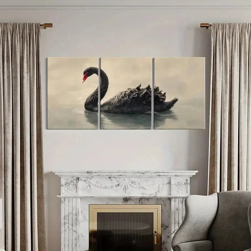 3pcs Black Swan Elegant Waterfowl Nature Wildlife Metal Print Ready to Hang Art