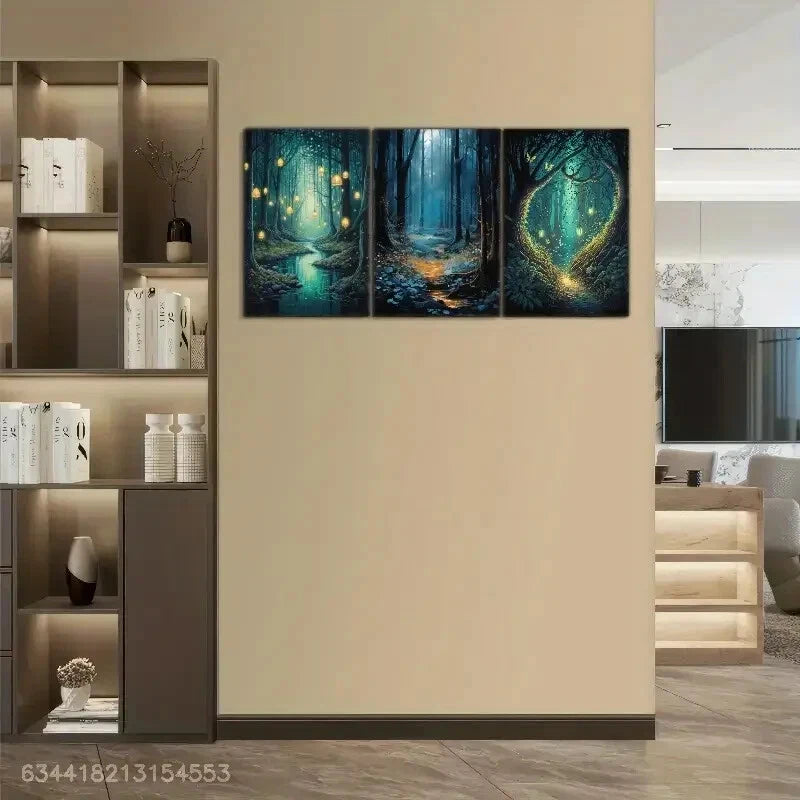 3pcs Aesthetic Visual Language Forest and Light Metal Print Ready to Hang Art
