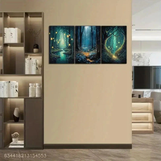 3pcs Aesthetic Visual Language Forest and Light Metal Print Ready to Hang Art