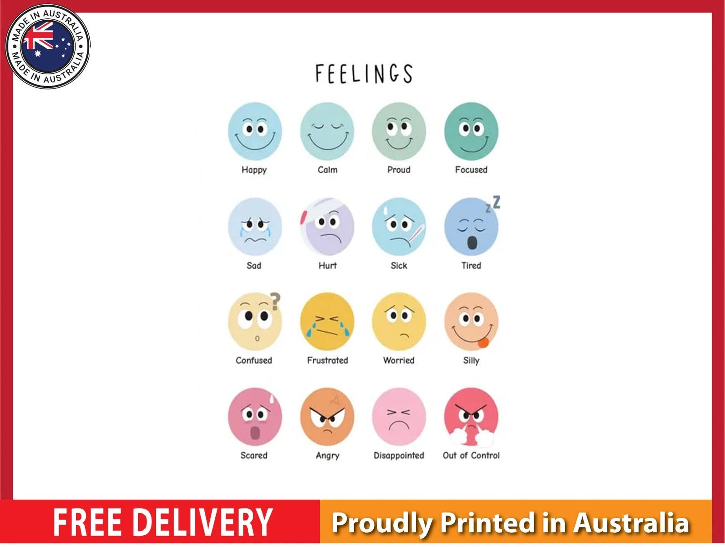 NEW (LAMINATED) Feelings Chart (61X91CM) Emotions CHART PICTURE PRINT