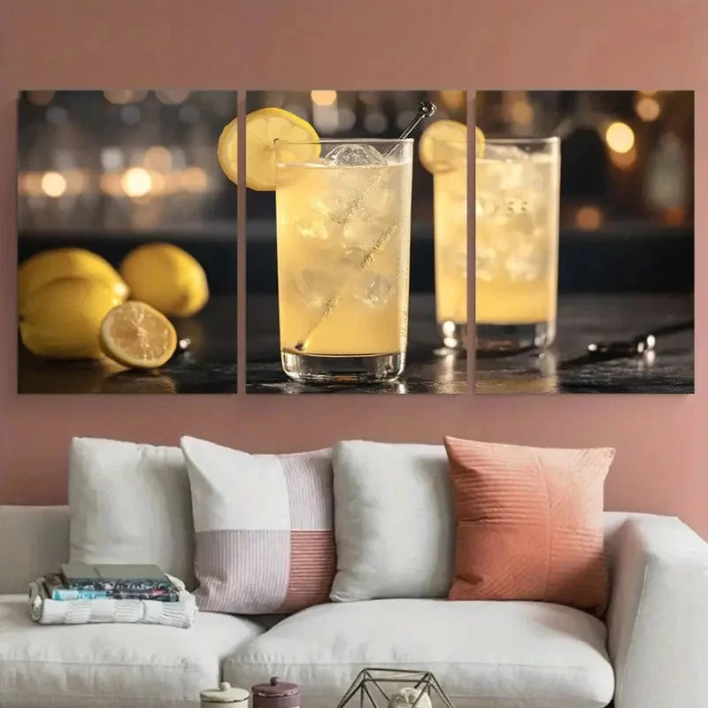 3pcs French 75 Cocktail Retro Bar Classic Liquor Wall Art Set Canvas Framed 40x60cm - High Quality Print 100% Australian Made Wall Canvas Ready to Hang