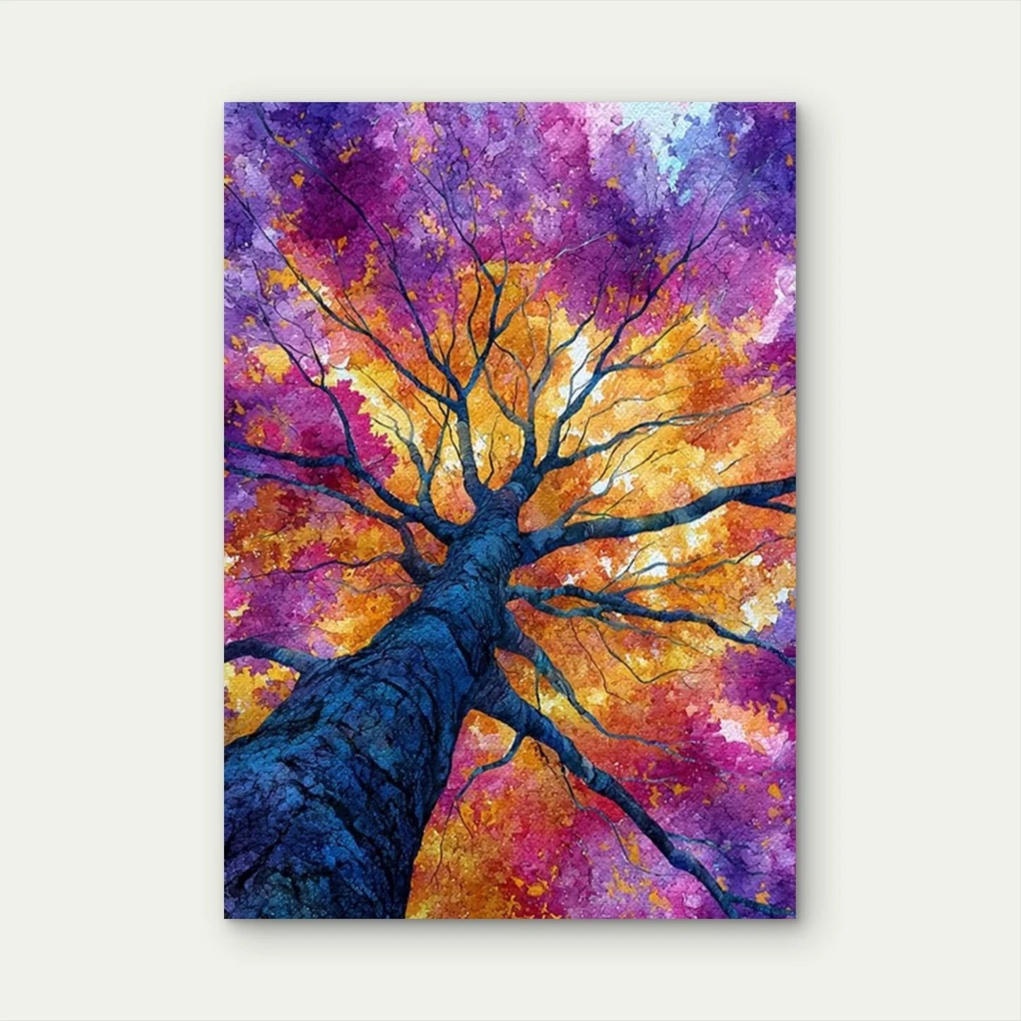 Watercolor Tree Art with Fall Foliage Design 60x90cm Metal Print Ready to Hang