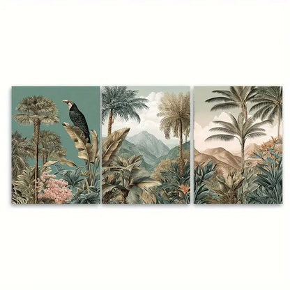 3pcs Monterrey Travel Nature Illustration Wall Art Set Canvas Framed 50x70cm - High Quality Print 100% Australian Made Wall Canvas Ready to Hang
