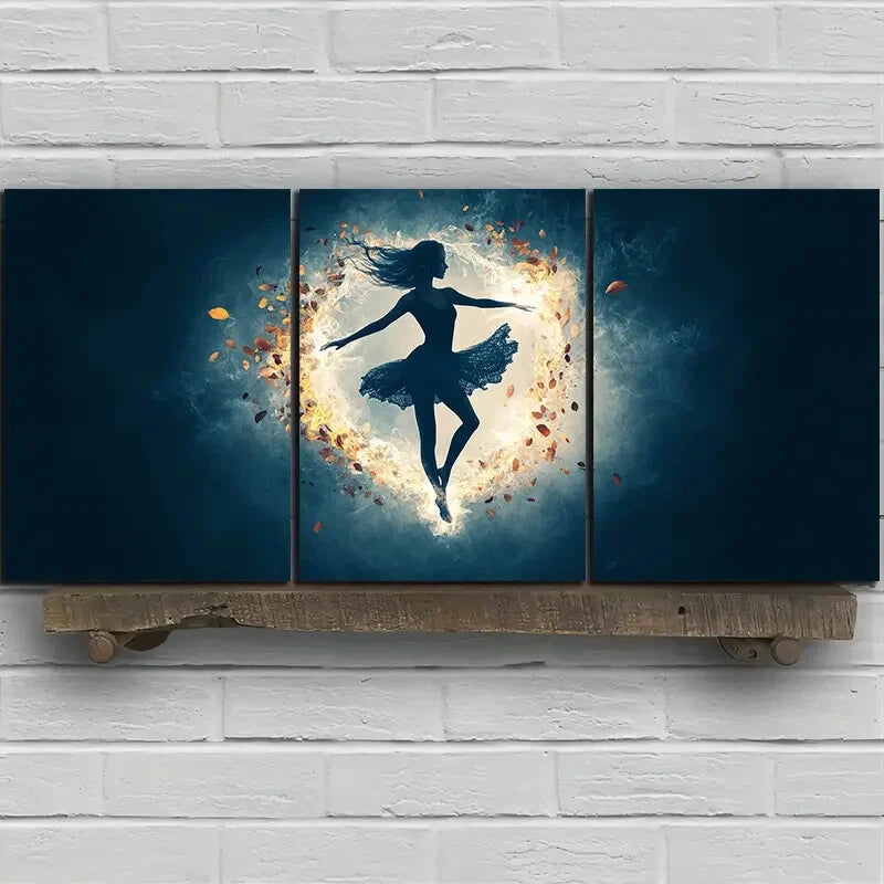 3pcs A Woman Dancing in The Wind Moonlight Metal Print Ready to Hang Art