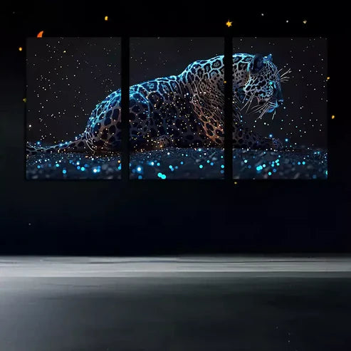 3pcs Beautiful Blue Leopard Canvas Framed 60x90 cm - High Quality Print 100% Australian Made Wall Canvas Ready to Hang