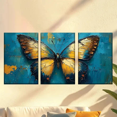 3pcs Beautiful butterfly with yellow wings Wall Art Set Canvas Unframed - High Quality Print 100% Australian Made Wall Canvas