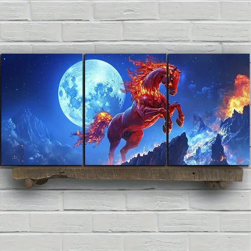 3pcs Moonlit Horse Animal Themed Metal Print Ready to Hang Art