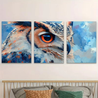 3pcs Vibrant Eurasian Eagle Owl  Wall Art Set Canvas Framed 60x90cm - High Quality Print 100% Australian Made Wall Canvas Ready to Hang