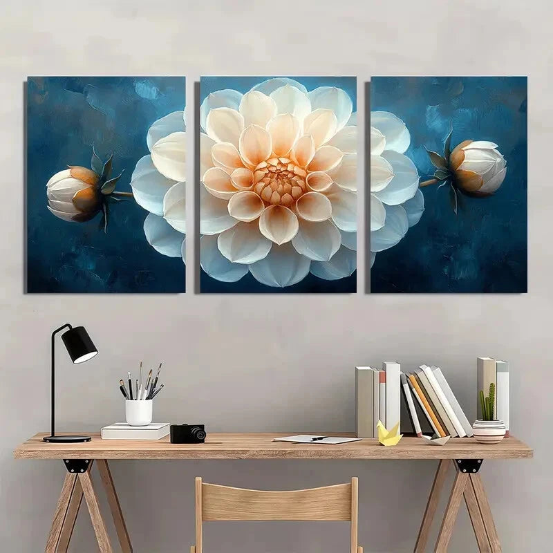 3pcs Flower Art Dahlia Painting Snow Art Metal Print Ready to Hang Art