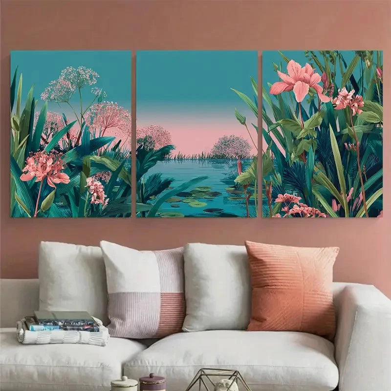 3pcs Norfolk Broads National Parks Illustration Wall Art Set Canvas Framed 50x70cm - High Quality Print 100% Australian Made Wall Canvas Ready to Hang