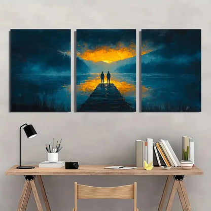 3pcs Dockside Silhouettes Serene Nature Scene Metal Print Ready to Hang Art