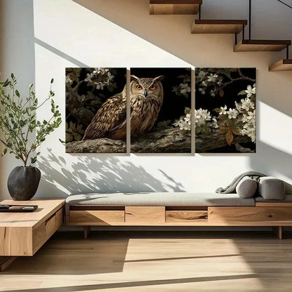 3pcs Owl Artwork Floral Design Night Scene Metal Print Ready to Hang Art