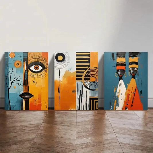 3pcs Black Women in Colorful Attire Abstract Metal Print Ready to Hang Art