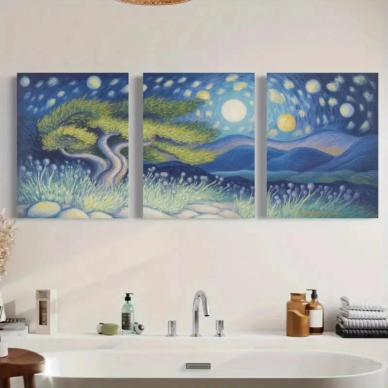 3pcs Impressionist Swirling Sky Painting Metal Print Ready to Hang Art