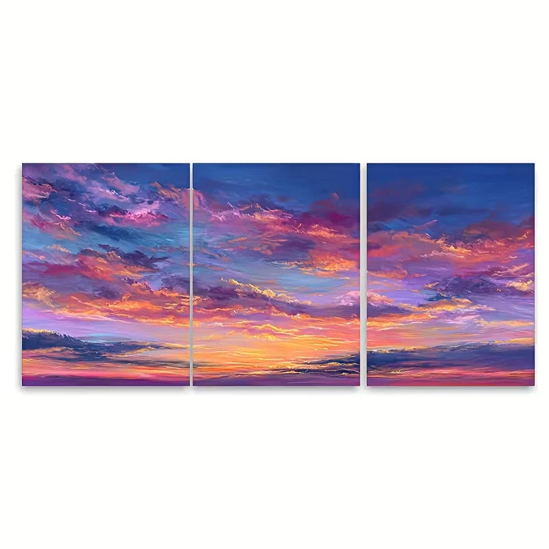 3pcs Sunrise Oil Painting Coastal Landscape Metal Print Ready to Hang Art