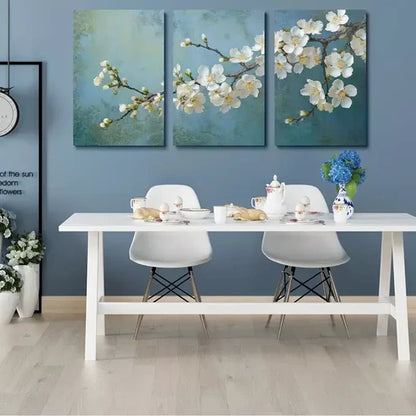 3pcs White Blossom Flower Bunch Canvas Framed 60x90cm - High Quality Print 100% Australian Made Wall Canvas Ready to Hang