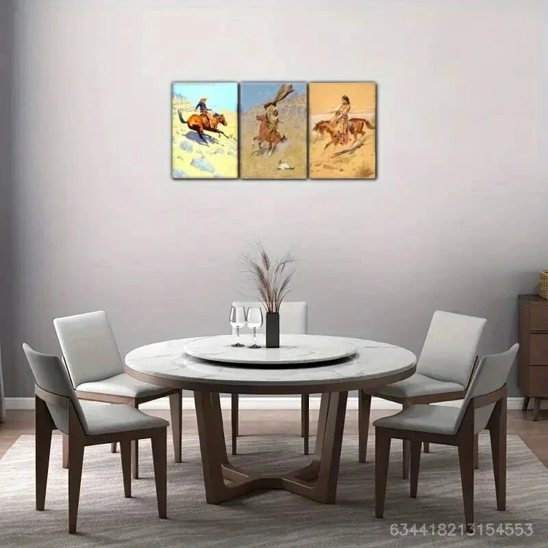 3pcs Cowboy & Native American Tribe Metal Print Ready to Hang Art