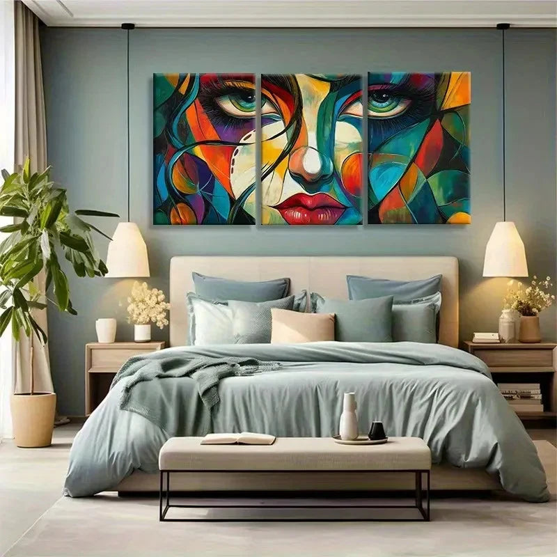 3pcs Vibrant Abstract Face Portraits Metal Print Ready to Hang Art
