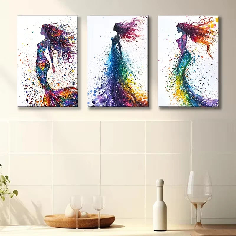 3pcs Mermaid watercolor Illustration Wall Art Set Canvas Framed 40x60cm - High Quality Print 100% Australian Made Wall Canvas Ready to Hang