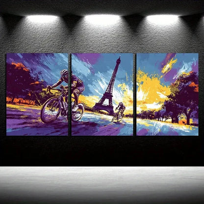 3pcs Cycling and Eiffel Tower Themed Metal Print Ready to Hang Art