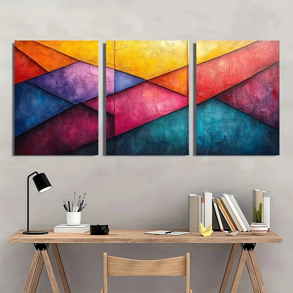 3pcs Abstract Colorful Geometric Shapes Metal Print Ready to Hang Art
