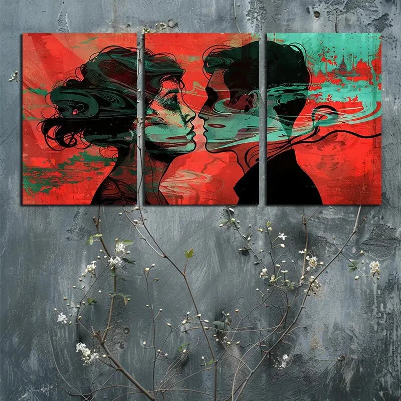 3pcs Vibrant Romantic Kiss Illustration Metal Print Ready to Hang Art