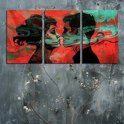 3pcs Vibrant Romantic Kiss Illustration Metal Print Ready to Hang Art