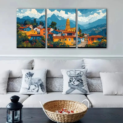 3pcs Virgen del Panecillo Golden Paintings Metal Print Ready to Hang Art