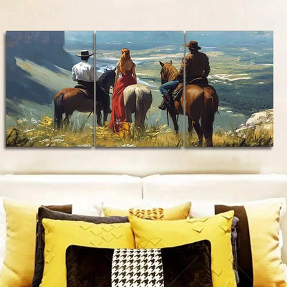 3pcs The American Cowboys Painting Wall Art Set Canvas Framed 40x60cm - High Quality Print 100% Australian Made Wall Canvas Ready to Hang