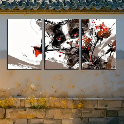 3pcs Cat With Floral Abstract Design Metal Print Ready to Hang Art