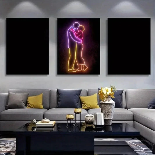 3pcs Neon Love Couple Modern Romantic Decor Metal Print Ready to Hang Art