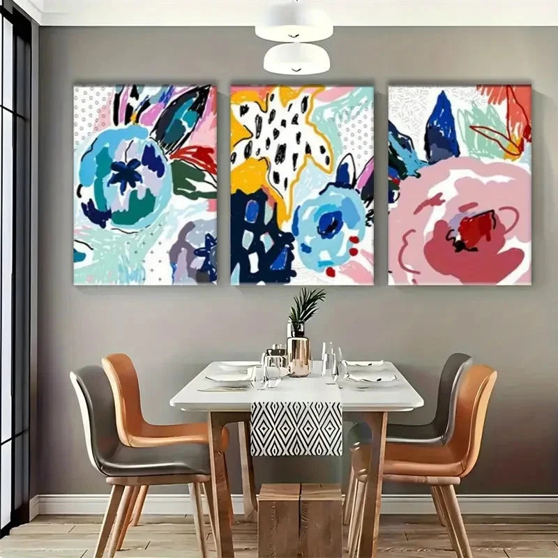 3pcs Abstract Painting Modern Floral Design Metal Print Ready to Hang Art