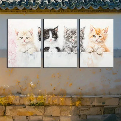 3pcs Cat is sitting on the Sofa Soft Illustration Metal Print Ready to Hang Art
