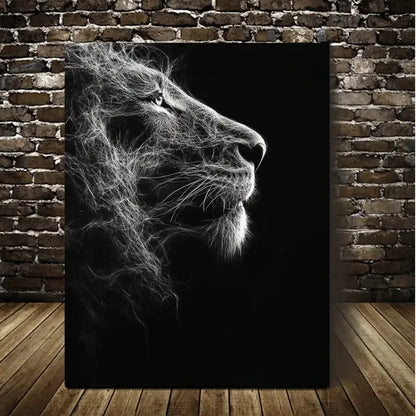 Striking Black & White Lion Portrait Painting  40x60cm Metal Print Ready to Hang