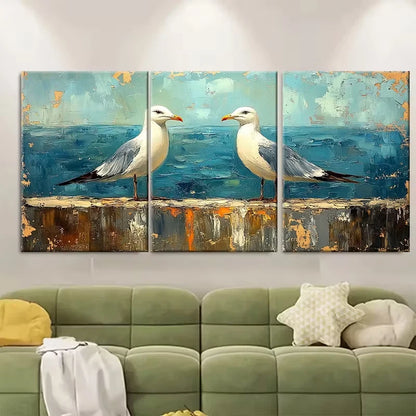 3pcs Oil Painting Sea Birds Metal Print Ready to Hang Art